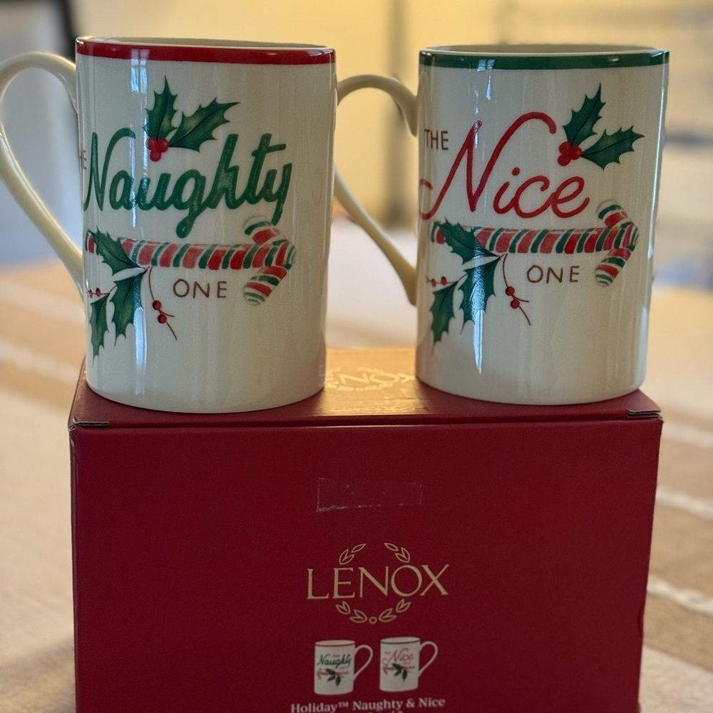 NWT Lenox Naughty & Nice Holiday Mugs - Festive Red and Green